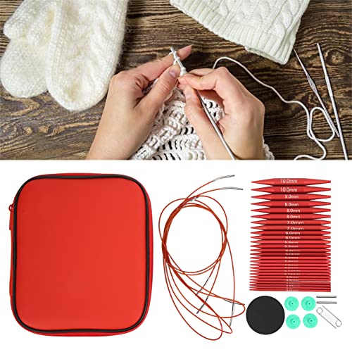 Alvinlite Interchangeable Circular Knitting Needles Set, 26 Pieces Aluminum Interchangeable Crochet Needles with 1 Storage Case, Knitting Needles Crochet Kit