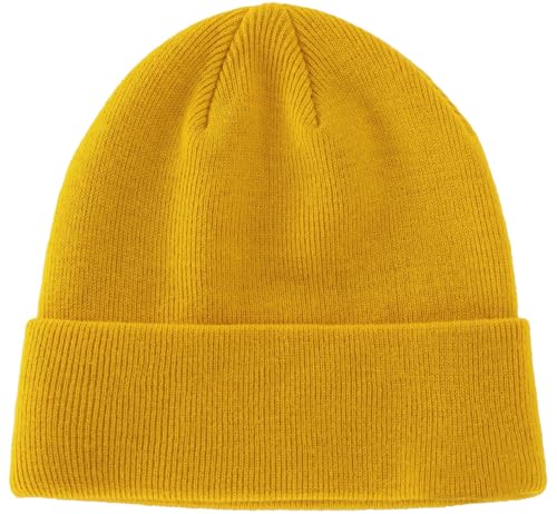 100% Cotton Beanie Hat Winter Hats Women Men Warm Knit Beanies | Double Layer Warmth ,Ultra-Soft Itch-Free Pure Cotton Knitted, Cuffed & Uncuffed Fisherman Slouchy Skull Cap for Womens Mens - color: 1pcs Yellow