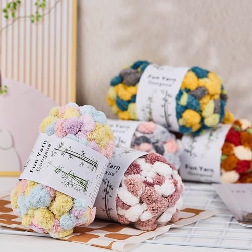 Jelly Bean Pom Bomb Yarn - 150g/Skein Super Bulky Polyester- 4 Balls Pomp-A-Doodle Yarn for Crochet Knitting Handcraft Mat Pet Nest 600g (4, Macaron) - color: Macaron