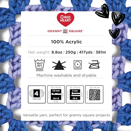 Red Heart Granny Square Crochet Yarn, Black-Grape Granny, 3-Pack | All In One Granny Square Yarn, #4 Medium Worsted Weight 100% Acrylic, Makes Up to 14 Squares, 440 yards, 250g/8.8oz - color: Grape Granny, size: 250g/417yds per ball, pack of 3