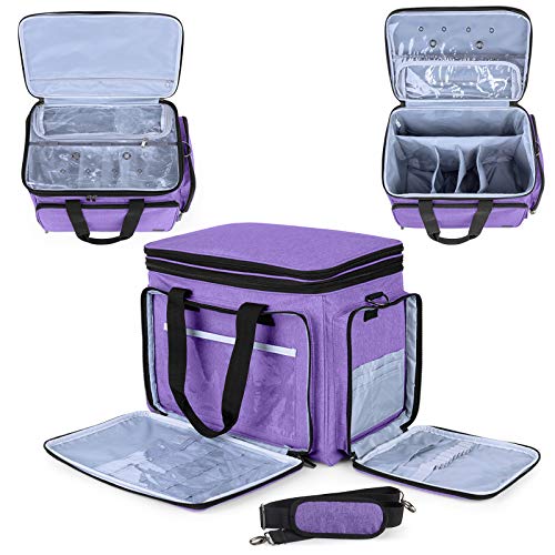 LUXJA Portable Yarn Knitting Storage Tote Bag, Purple | Fits Knitting/Circular Needles Up to 14 Inches, Yarn Bag With Cover & Shoulder Strap for Crochet Hooks & Craft Accessories - color: Purple
