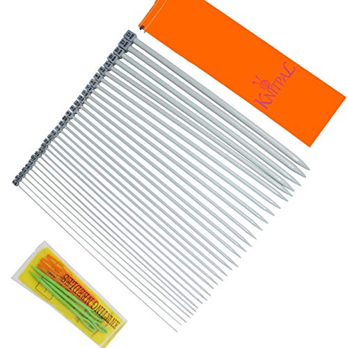 KnitPal 16-Inch (40cm) Aluminum Knitting Needles Set for Blankets -15 Pairs | US Sizes: 0-17 (2mm-12mm) - Straight Knitting Needles Set Single Pointed - Metal Knitting Needles with Pouch and eBook - size: US 0-17 (2mm-12mm), 16 inches