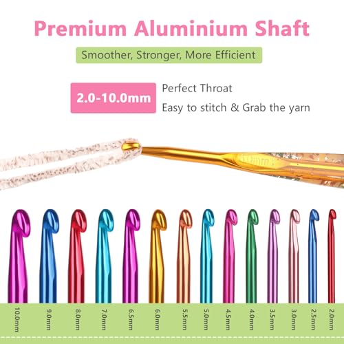 Katech 10mm Crochet Hook for Arthritic Hands, Long Aluminum Inline Hooks | Ergonomic Crochet Hooks with Dried Floral Grip-Elegant & Unique, Smooth Crochet Needle-Crochet Gift for Beginner&Crocheter - size: 10.0mm
