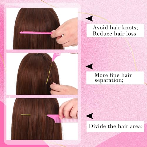Patelai 30 Pcs Rat Tail Steel Combs Fine Tooth Bulk,Pink and Gold | Long Steel Pin Pintail Bulk for Salon Hair Stylists ,Hair Teasing Fine Tooth Comb for Women,Teasing Detangling Tools - color: Pink and Gold