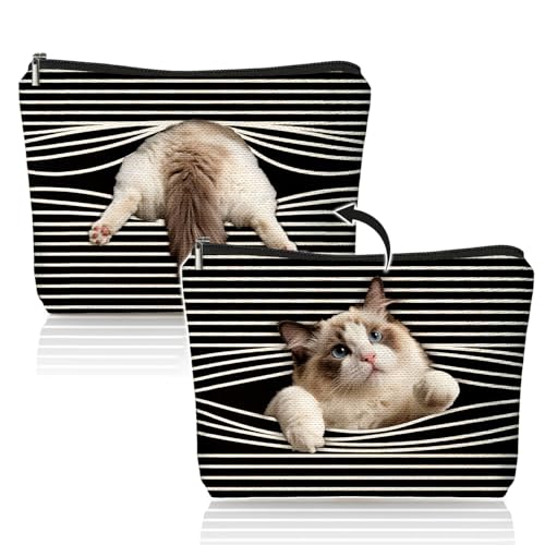 Funny Ragdoll Cat Makeup Bag & Travel Pouches for Toiletries, Funny Ragdoll Cat Gifts for Women & Teen Girls, Cats Gifts Lovers for Travel，Kitty Cosmetic Zipper Travel Toiletry Bag - color: 02-Cat(05)-Ragdoll Cat