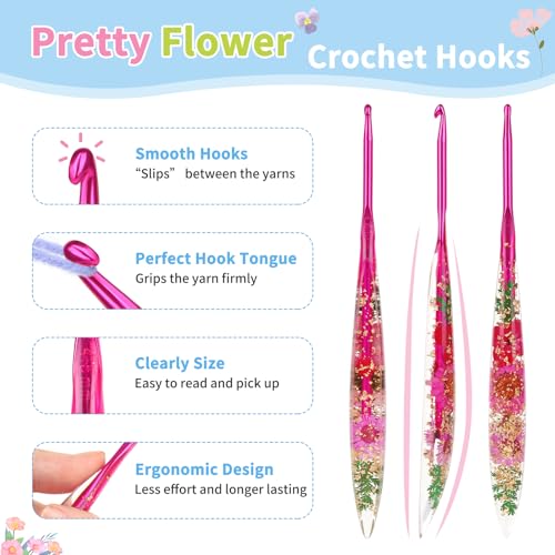 Coopay Crochet Hook, 4.5mm Ergonomic Crochet Hook with Floral Plastic Grips | Long Crochet Needles for Crocheting,Stylish and Unique, Ideal for Crocheting Blankets, Dolls, Shawls, Hats, Scarves (4.5mm) - size: 7-4.5mm