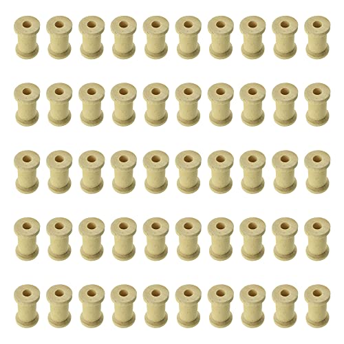 HAHIYO 1Inch 50PCs Natural Wood Spool Unfinished Wooden Empty Thread Spool Smooth Wire Weaving Bobbin Textile Bobbin Wooden Rotatable Spool for Crafts DIY Art Education - color: Wood Color, size: 1Inch-50P