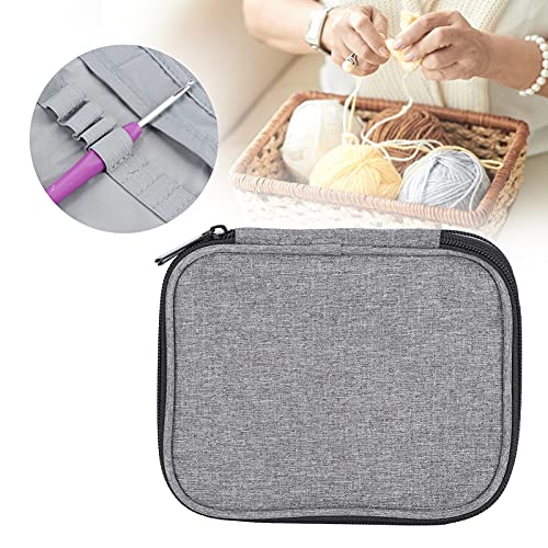 Crochet Hooks Storage Bag 2 Layer 600D Oxford Fabric Knitting Needles Organizer Zipper Flat Open Protective Cover Travel Case Gray