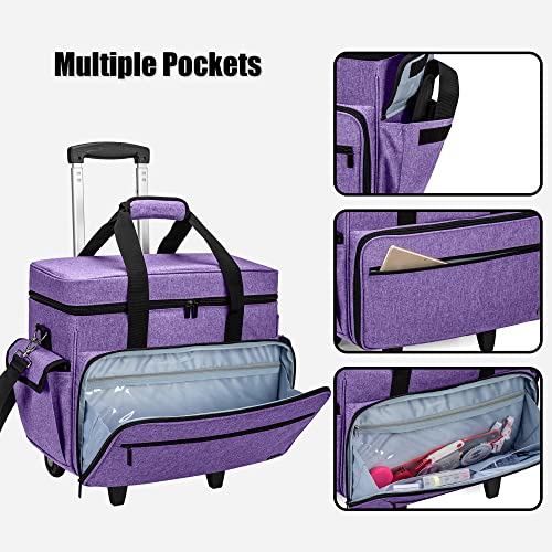 Teamoy Rolling Sewing Machine Case with Wheels, Purple | Compatible with Singer, Brother and Most Majority Machines and Accessories, with Detachable Wheels and Bottom Wooden Pad - color: Purple