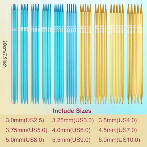 50 Pcs Double Pointed Knitting Needles Set 8 inches,10 Sizes 2.5mm-6mm | Stainless Steel Storage Case 2.5mm 3mm 3.25mm 3.5mm 3.75mm 4.0mm 4.5mm 5mm 5.5mm 6mm