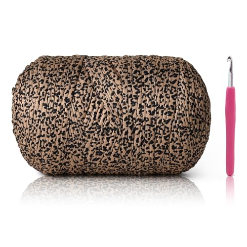 800G（228YDS） Tshirt Yarn for Crocheting，Chunky T-Shirt Yarn for Beginner Crochet Bags，Baskets，Coasters，Shoes，Clothes，DIY Crafts, Elastic Fabric Thick Hand Knitting (Leopard Print) - color: Leopard Print