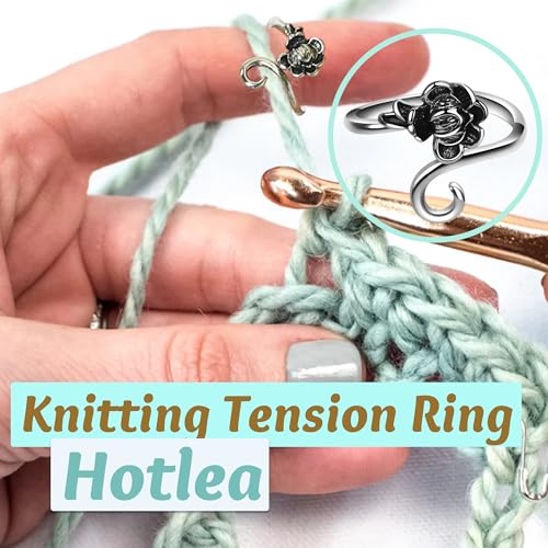 4 Pieces Crochet Ring for Finger Adjustable Yarn Tension Rings for Crocheting Yarn Guide Knitting Rings Crochet Tools - color: Rose & Butterfly & Feather Crochet Rings Set