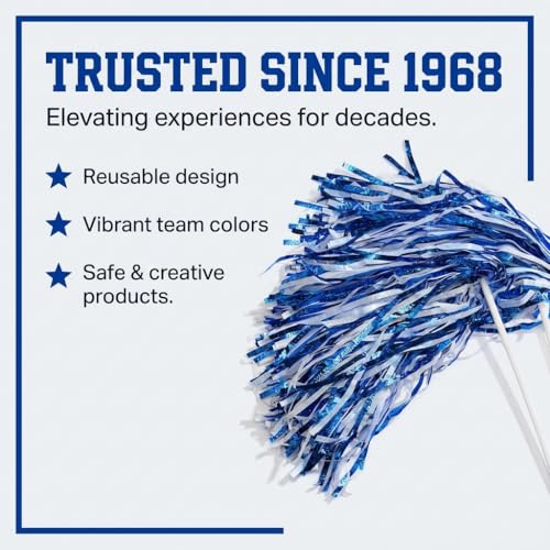 Anderson's Metallic Blue and White Foil Textured Pom Poms- Pack of 10 | Anderson's Metallic Pom Pom School Spirit Shakers, Cheerleader, Football Basketball Homecoming, Team Party, Performance - color: Royal Blue and White