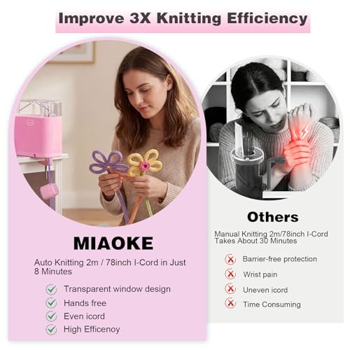 Electric iCord Knitting Machine,Adjustable Tension, Automatic Rope Braider | i Cord Making Crochet Machine, Automatic Rope Braider for DIY Bracelet, Bees, Maple Leaves, Deer Craft Projects Weaving - color: Pink