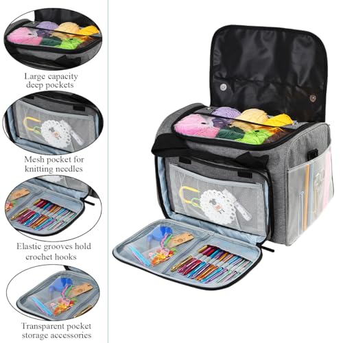 Weabetfu Large Crochet Bag Knitting Bags and Totes Organizer | Huge Yarn Bag Storage for Travel,Crochet Hooks,Knitting Needles Kit,Supplies,Yarn - Ideal Crochet & Knitting Gift(Grey) - color: Grey