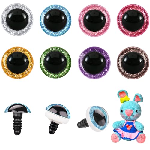 MUCUNNIA 120pcs 12mm Glitter Safety Eyes for Amigurumi with Washers | Upgraded Glitter Craft Crochet Eyes, Amigurumi Eyes for Crochet Animals, Ideal Gift for Crochet Lovers, DIY Craft Decorations - size: 12mm