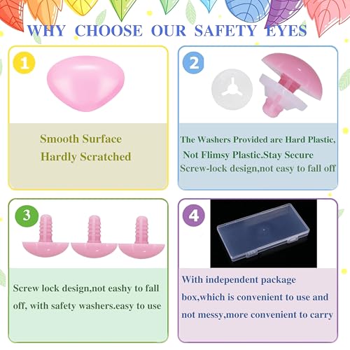 Thalinfayi 20 * 25mm Safety Nose Triangle Pink Craft Nose for Crocheting | 60pcs Plastic Crochet Nose and Washers for DIY Crafts Amigurumi Stuffed Animals Teddy Bear Handmade Projects - color: Pink, size: 20*25mm