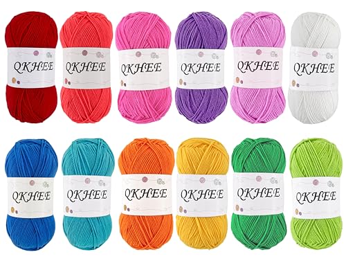 Yarn for Crocheting and Knitting 12 * 1.76 Oz (50G) /195yd, Fine/Fingering Weight (1), 60% Cotton 40% Acrylic Soft Yarn kit for Making Sweater and amigurumi (Rainbow) - color: rainbow