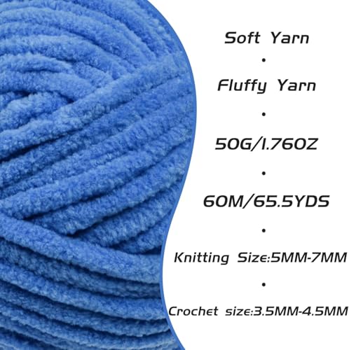 2 Pack Azure Fluffy Velvet Yarn for Crocheting, Chunky Chenille Baby Blanket Yarn for Crochet, Soft Fuzzy Puzzle Yarn for Knitting, (50g/1.77oz Each) Bulky Thick Amigurumi Crochet Yarns - color: 2 Azure