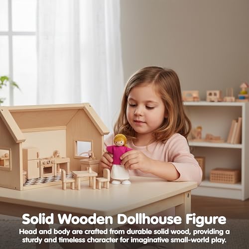 PlanToys® Mother Dollhouse Wooden Figurine Poseable 1:12 Scale 5-Inch Doll | mom character, doll house people accessories, bendable arms, kids pretend play, girls storytelling gift ages 3+ for boys - color: Caucasian Mom