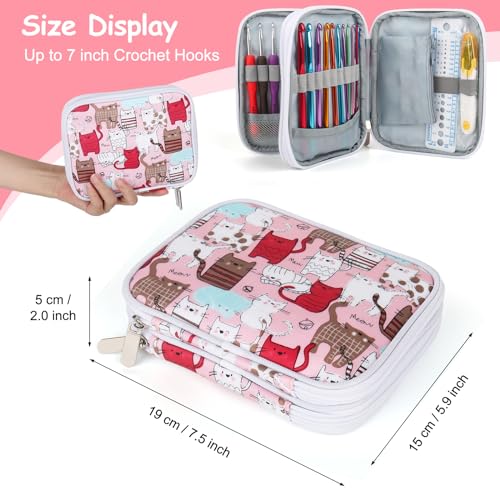 Katech Crochet Hooks Case Empty Zipper Bags Portable Travel Crochet Storage Bag Organizer with Web Pocket and Crochet Holder Slots for Carrying Various Crochets Needles (Pink) | Travel Crochet Storage Bag Organizer with Web Pocket and Crochet Holders Slot