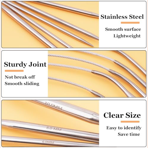 Hobekoee Circular Knitting Needle 40 inch (100cm),Size US 13 (9.0mm) Stainless Steel Round Knitting Needles for Smoothly Knit Blanket,Sweater,Coaster,Socks - size: US 13(9mm)