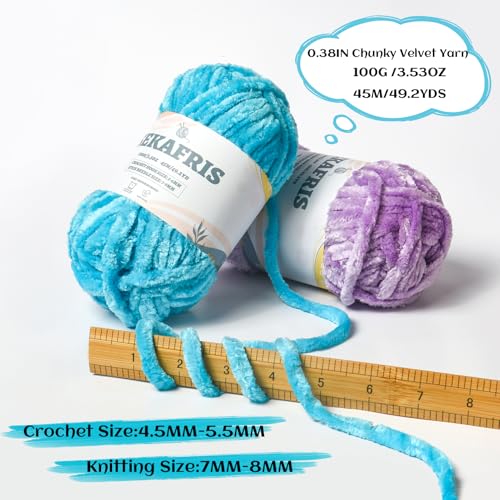 Chenille Velvet Soft Yarn Green 2 Pack | 200g/98.4yds Fuzzy Chunky Chenille Yarn for Crocheting Plush Yarn for Hand Knitting Amigurumi Fluffy Yarn - color: 2 Green