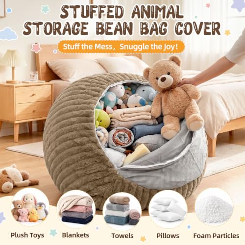 Bean Bag Cover No Filler Stuffed Animal Storage Bean Bag Chair Cover | Soft Faux Rabbit Fur,Non-Slip Bottom,Durable Zipper,Fill with Plush Toys or Blankets,for Adults Teens Kids Girls,Brown - color: Brown (Cover Only), size: Large(38''x38''x40'')
