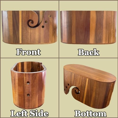 Large Yarn Bowl for Crocheting (11.8'' x 6.1'' x 5.9'') | Acacia Wooden Yarn Bowl Oval Knitting Yarn Bowl Swirl Design-yarn holder bowl Gift for Knitters & Crocheters