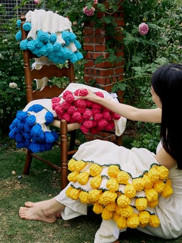 vctops Flower Bouquet Knitted Throw Blanket, Cute Roses Bouquets Handmade Crochet Round Blankets, Yellow Roses Soft Small Throws Gifts for Girls, Women, Wife (Yellow,Diameter 43") - color: Yellow, size: Kids,Diameter 43"
