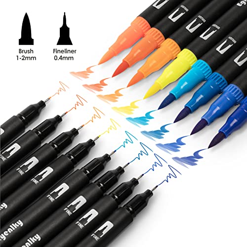Eglyenlky Colored Markers for Adult Coloring,36 Marker Set,Water Colors | Coloring Books for Adults Relaxation, Felt Tip Marker with Brush and Fine Tip for Adult Teen Kid - color: 36 Colors Black