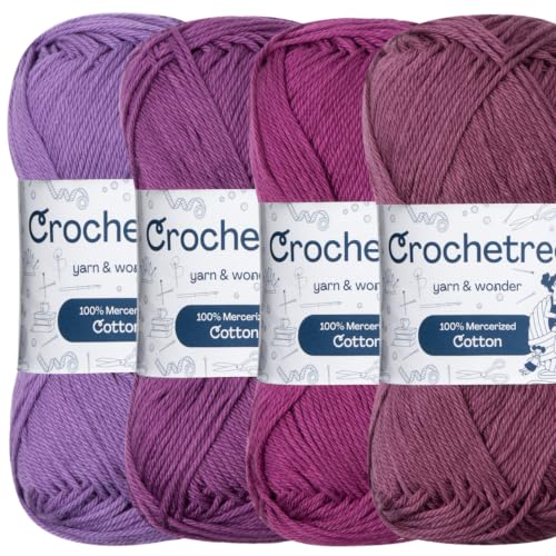 Premium Mercerized Cotton Yarn for Crochet & Knitting – Fingering Weight 4-Ply, 50g (1.76 oz) / 125 m (136 yds), High-Gloss, Anti-Splitting, Fade-Resistant Cotton (Purple Spell) - color: Purple Spell