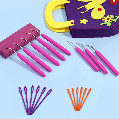 Wonvoc 8 Pcs Pink Loom Hooks with 12 Pcs Colorful Plastic Sewing Needles | Loom Knit Hook Set, Crochet Needle Hook Kit for Knitting Looms & Boards - color: Pink