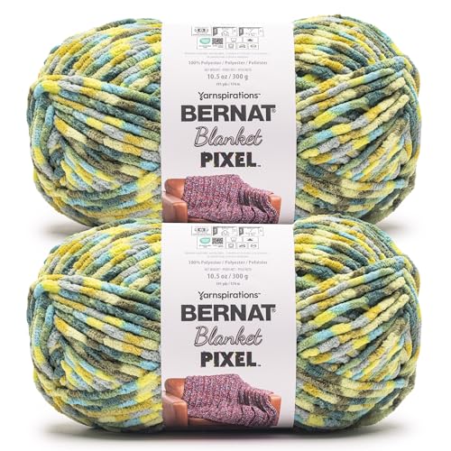 Bernat Blanket Pixel Chenille Crochet Yarn, Limeade, 2-Pack | #6 Super Bulky Yarn, 100% Polyester, Pixel Stripe Blanket Yarn for Crochet, Knitting & Crafts, 191yds, 300g/10.5oz per skein - color: Limeade