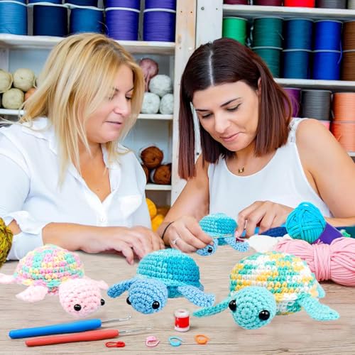 Kaaper Crochet Kit for Beginners Adults, Beginner Crochet Animal Kit Turtles Family Kit 3 pcs, Crochet Starter Kit & Knitting Supplies with Step-by-Step Video (Turtles Family) - color: Turtles Family