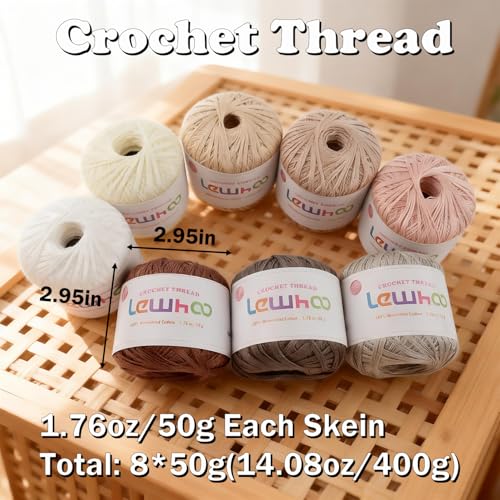 Crochet Thread Size 10, 8 Pearl Mercerized Cotton Crochet Yarn Ball | 50g Each Ball Lace Yarn Set for Hand Embroidery - color: multicolor 3