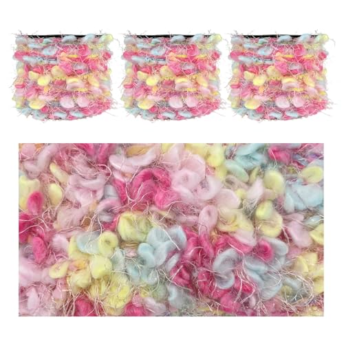 Artisanal Yarn Collection Multifiber Fancy Yarn for Knitting Crocheting Crafts DIY, Set of 3 Rolls (Pink & Baby Blue Bubbles) - color: Pink & Baby Blue Bubbles