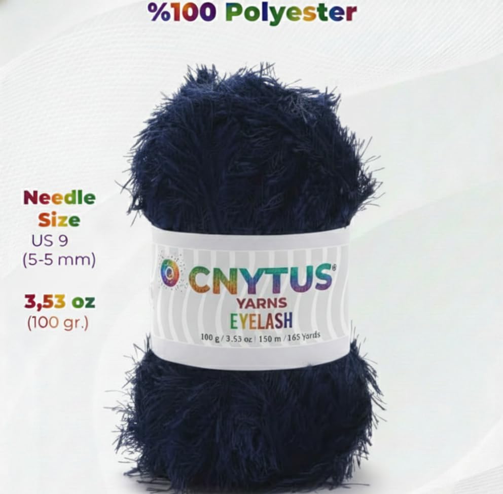 Premium Eyelash Fun Fur Yarn - Ultra Soft Fuzzy Faux Fur Novelty Thread for Knitting & Crochet | Chunky Multi Color Craft Supplies - 3.53 Oz (100g), 165 Yrds (150m) (1Skein, Night Blue) - color: Night Blue