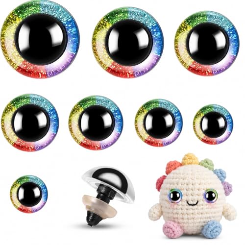 160pcs Rainbow Glitter Safety Eyes for Amigurumi Large Plastic Eye for Stuffed Animals for DIY Dolls Puppets Bear Crafts Animals Amigurumi Making Supplies(Rainbow) - color: Rainbow
