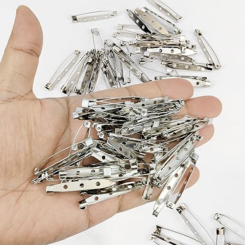 50 Pcs Silver Bar Pins, Safety Pins - Secure Back Clasp - Reliable Brooch Pins for Various Uses Locking Pins Backs Safety Clasp Brooch (40MM, Silver) - size: 40MM