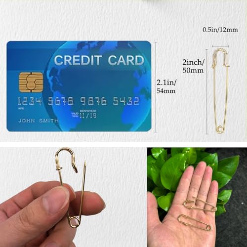 Safety Pins (Upgraded), 2" Large Safety Pin Pack of 50 for Clothes Leather Canvas Blankets Crafts Skirts Kilts, Large Safety Pin Heavy Duty Safety Pins (Gold) - color: Gold