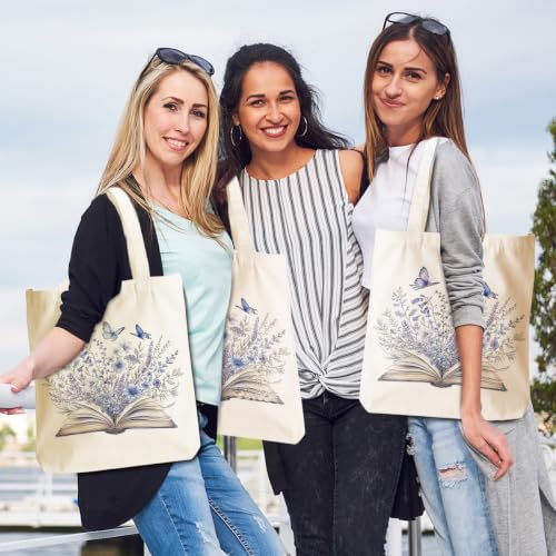 jeilink Cute Aesthetic Canvas Tote Bag Book Lovers Gifts for Women Book Lovers Teacher Reusable for Birthday Christmas - color: Book Floral 1615
