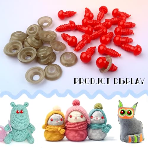TOAOB 50pcs 8mm Mini Safety Eyes for Amigurumis Plastic Crochet Red Eye | Crafts Doll Safety Eyes with Washers, for DIY Crocheting Small Animals Doll, Making Supplies - size: 8mm