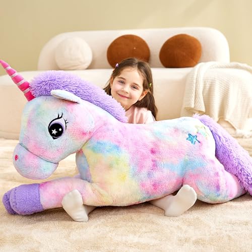 IKASA 43" Giant Unicorn Stuffed Animal, Super Soft, Zipper-Free Plush | Extra Plump Full Body Filling, Child-Safe One-Piece Design, Cute Hugging Pillow Gift for Kids, Girls & Adults - color: Multicolored