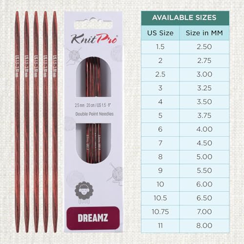 KnitPro Dreamz Double Pointed Needles 8" (20cm) | US Size 1.5 (2.5mm) - size: US 1.5 (2.50mm)