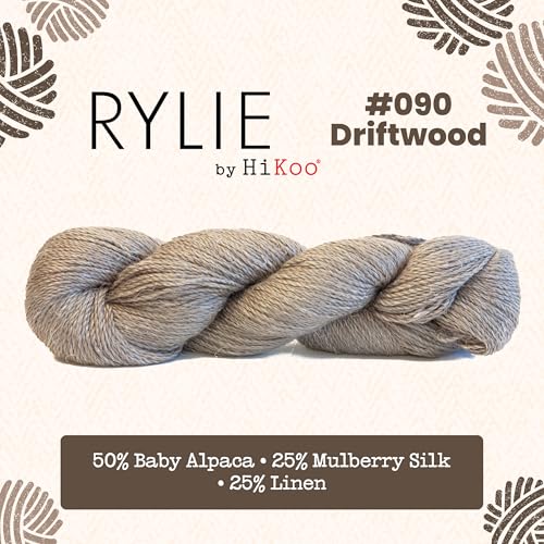 HiKoo Rylie Yarn, Soft Baby Alpaca Wool, Silk, and Linen Blend for Knitting, Crocheting, and Crafts, 100 Gram Hank, 274 Yards, #090 - Driftwood - color: #090 - Driftwood