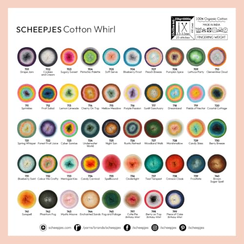 Scheepjes Cotton Whirl Gradient Yarn, 1094yd, 224g, 100% Cotton, 1 Skein - color: 706 Blueberry Frost