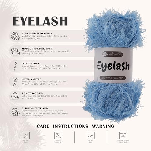 Makromecity Eyelash Yarn – Fuzzy Fun Fur Yarn, 3.53 Oz (100g) 150 yd (140m), Weight 3 Light, Premium Polyester Novelty Feather Yarn for Scarves, Amigurumi, Plush Toys & Craft (Baby Blue, 3 Skeins) - color: Baby Blue, size: 3 Skeins