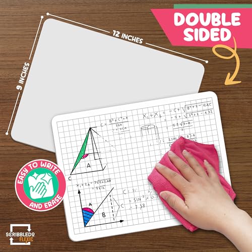 SCRIBBLEDO Grid Dry Erase Sheets 9”x12” Math Practice Small White Board Sheets Math Manipulatives Quad Graph Whiteboard Sheets Math Supplies Homeschool Teacher Students Classroom Pack of 10 - color: Large Grids