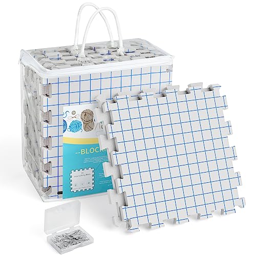 Yiitoll Blocking Mats for Knitting,Extra Thick Knitting Mat-9 Pack,100 Pins | Knitting Blocking Mats and Pins with Grid Lines,Crochet Blocking Board for Needlepoint or Crochet with Storage Bag - color: White Inch